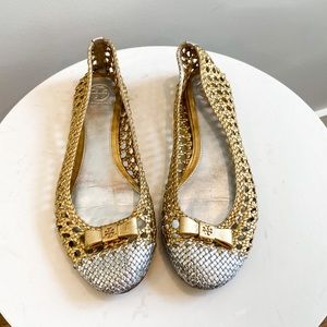 Tory Burch Gold Carlyle Woven Flats